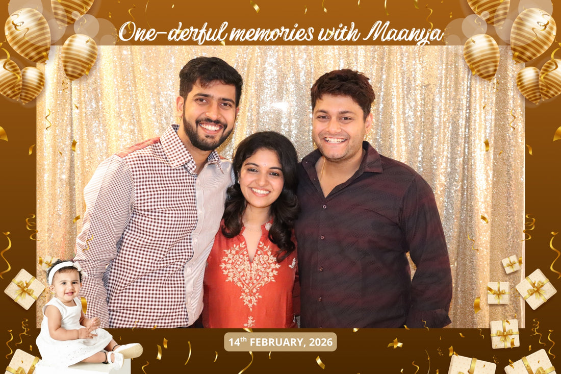 Guests pose together with photo booth props